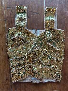 Vintage Gold Sequin Bandage Crop Top | Stretch Bustier | Festival